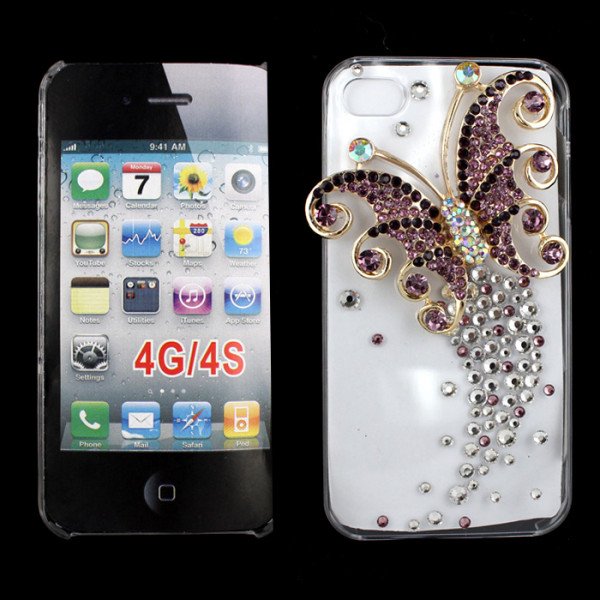 Wholesale iPhone 4S 4 3D Clear Crystal Butterfly Diamond Case (Purple)